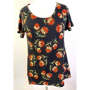 Lu La Roe Women's Black Shirt with Orange Flowers, Size S